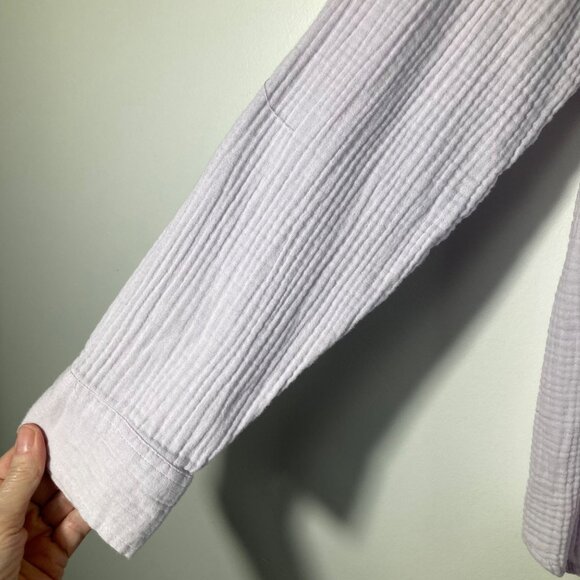 Womens Social Standard Gauze Long Sleeve Button Shirt Lilac L Cotton Pockets Rol - Picture 5 of 10